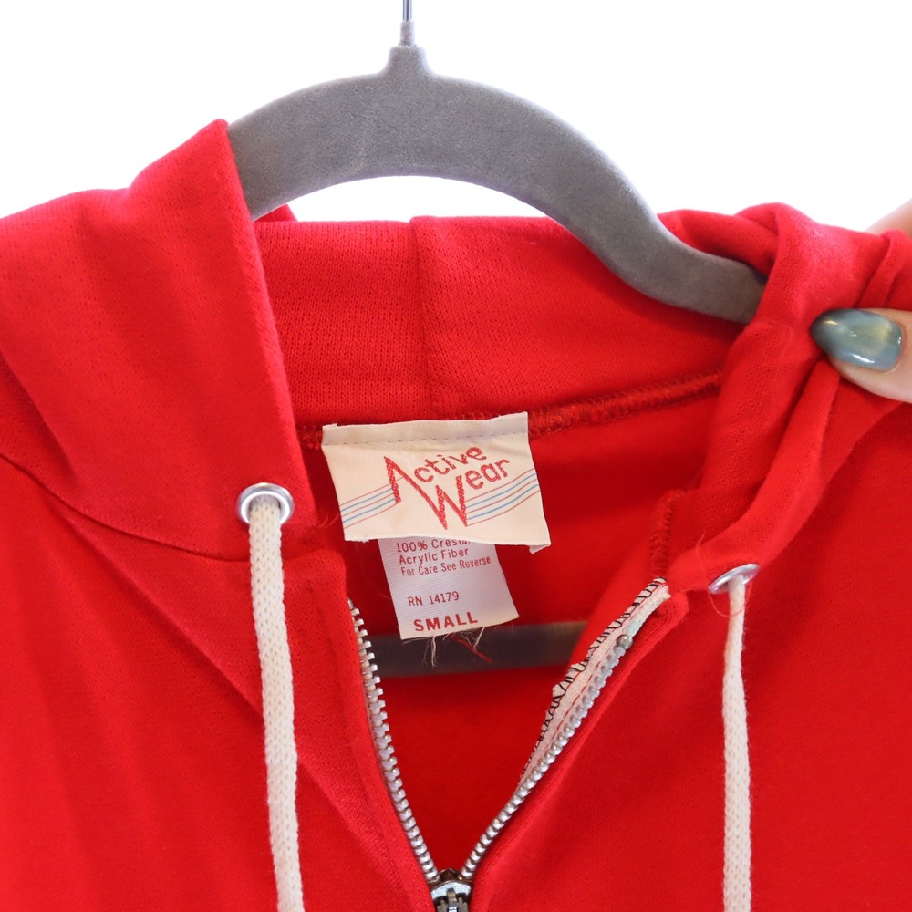 Active Wear Zip Up Hoodie Small Red Unisex Vintage Deadstock Sweatshirt - Picture 4 of 5